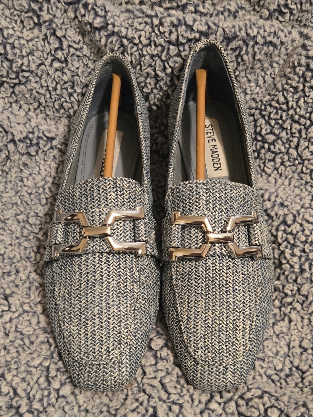 Steve Madden Tweed Slip-On Loafers with Gold Hardware